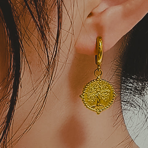 Eternal Tree Coin Hoop Earrings